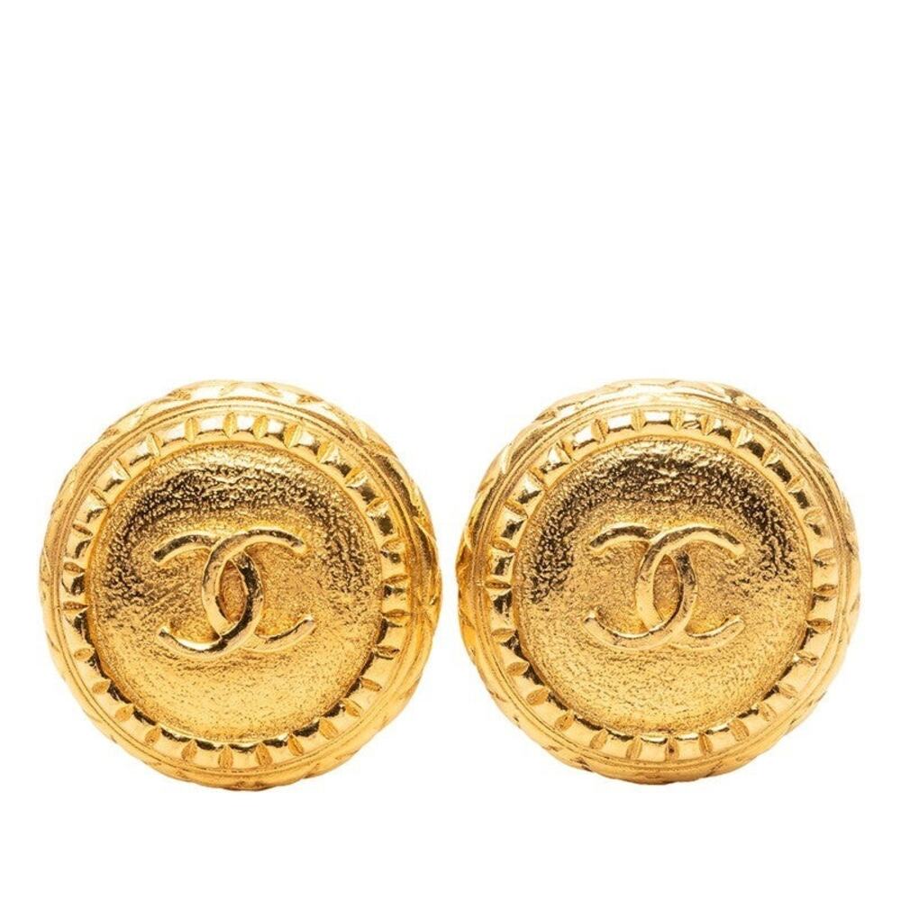 Chanel CC Logo Gold Plated Earrings